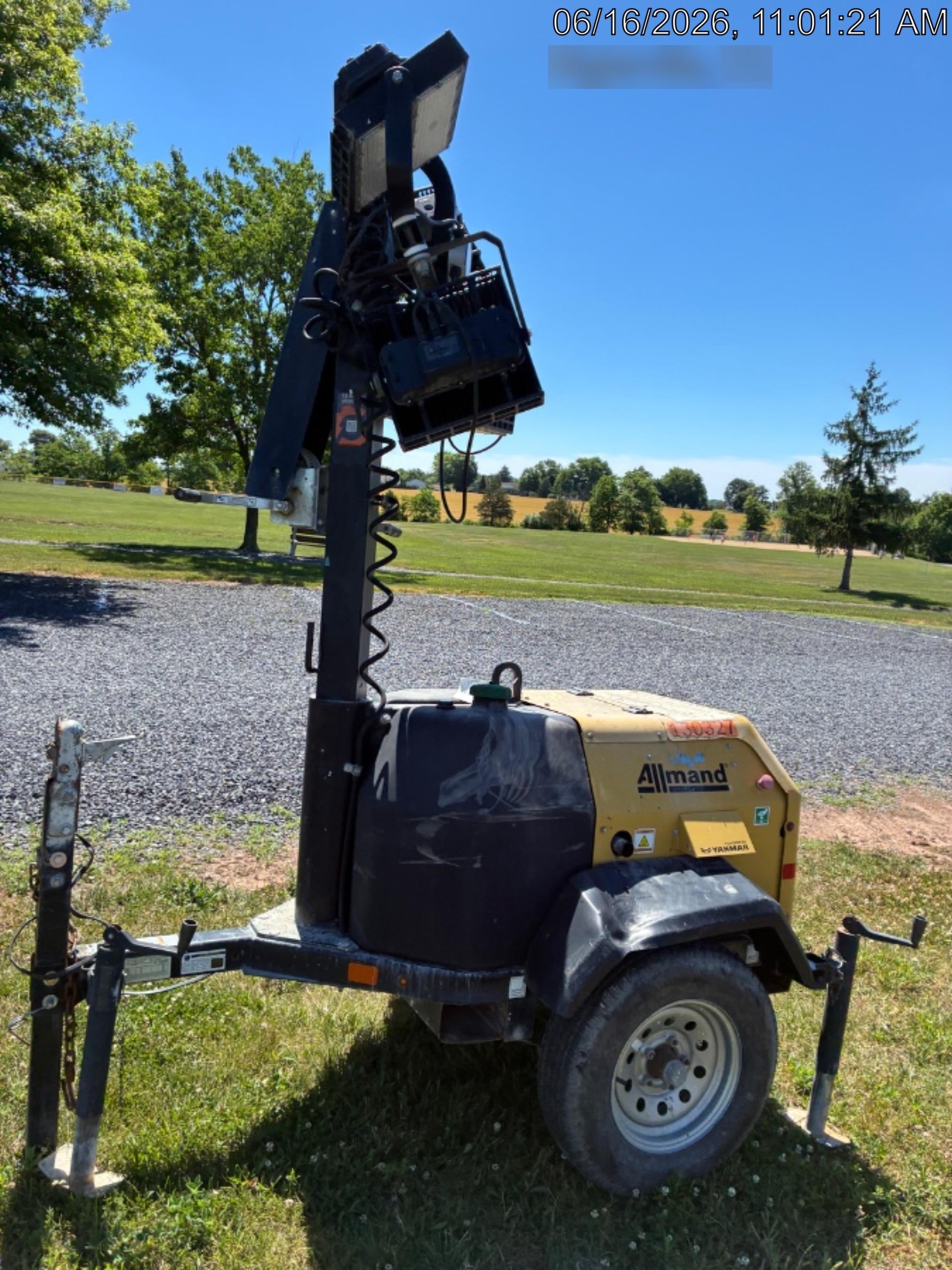 2021 Allmand NLV3GR (4) LED Light Fixture 350W, 23' Vertical Mast, 3kW Prime, Towable, Deep Sea L401, Leveling Jacks, Yanmar T4F 5.8hp