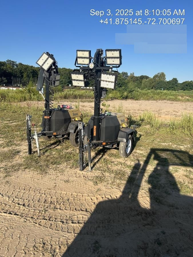 Allmand NLV3GR (4) LED Light Fixture 350W, 23' Vertical Mast, 3kW Prime, Towable, Deep Sea L401, Leveling Jacks, Yanmar T4F 5.8hp