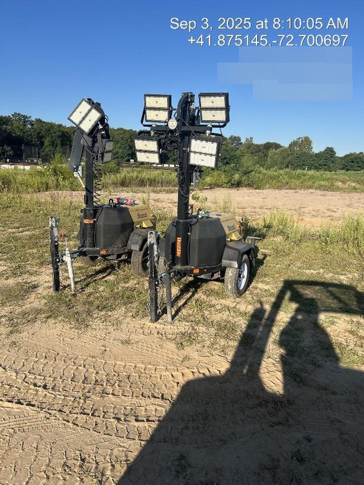 Allmand NLV3GR (4) LED Light Fixture 350W, 23' Vertical Mast, 3kW Prime, Towable, Deep Sea L401, Leveling Jacks, Yanmar T4F 5.8hp