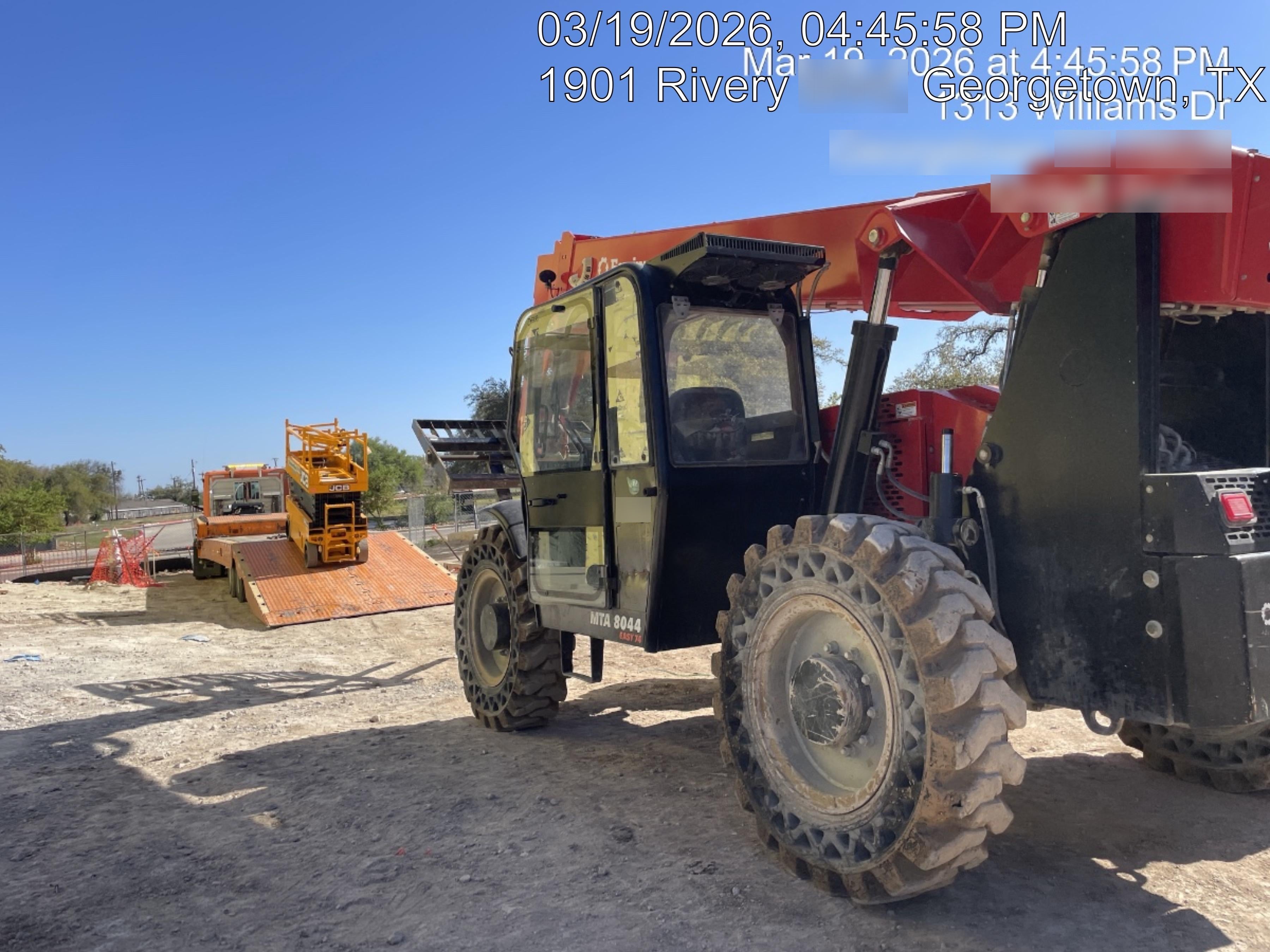 2019 Manitou MTA8044 74hp T4F, Cab/Heat/Air, Cab and Boom LED work lights, Auxiliary Hydraulics, Solid Tires, Amber strobe, Lift Hook 66" Carriage, 60" Forks