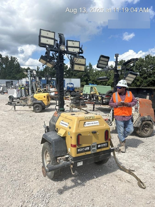 2022 Allmand NLV3GR (4) LED Light Fixture 350W, 23' Vertical Mast, 3kW Prime, Towable, Deep Sea L401, Leveling Jacks, Yanmar T4F 5.8hp