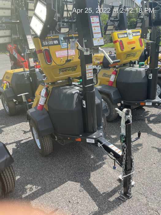 2021 Allmand NLV3GR (4) LED Light Fixture 350W, 23' Vertical Mast, 3kW Prime, Towable, Deep Sea L401, Leveling Jacks, Yanmar T4F 5.8hp