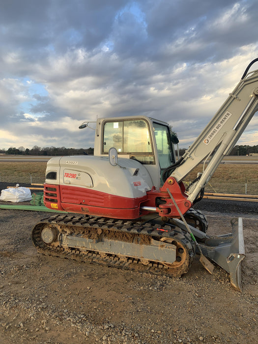 2019 Takeuchi TB290 Cab/Heat/AC Rubber tracks, Dozer blade, Travel alarm, Auxiliary hydraulics Manual QC, Hydraulic thumb, 18", 24", and 36" Buckets