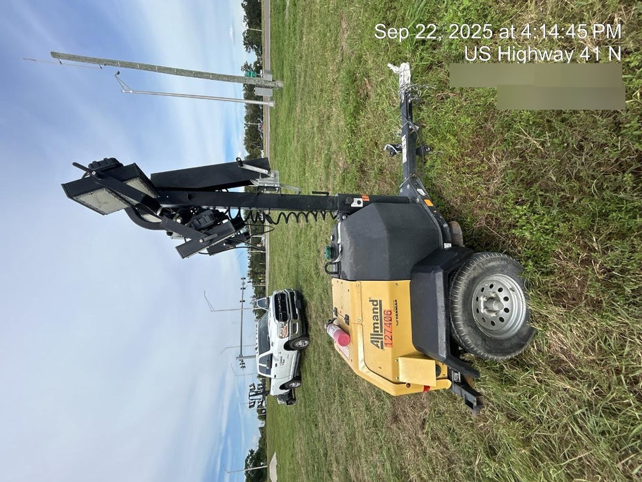 2021 Allmand NLV3GR (4) LED Light Fixture 350W, 23' Vertical Mast, 3kW Prime, Towable, Deep Sea L401, Leveling Jacks, Yanmar T4F 5.8hp