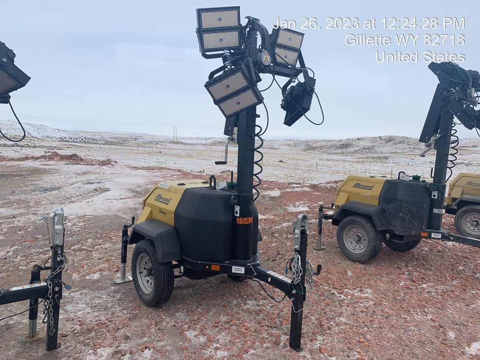 2022 Allmand NLV3GR (4) LED Light Fixture 350W, 23' Vertical Mast, 3kW Prime, Towable, ES Decals, T3