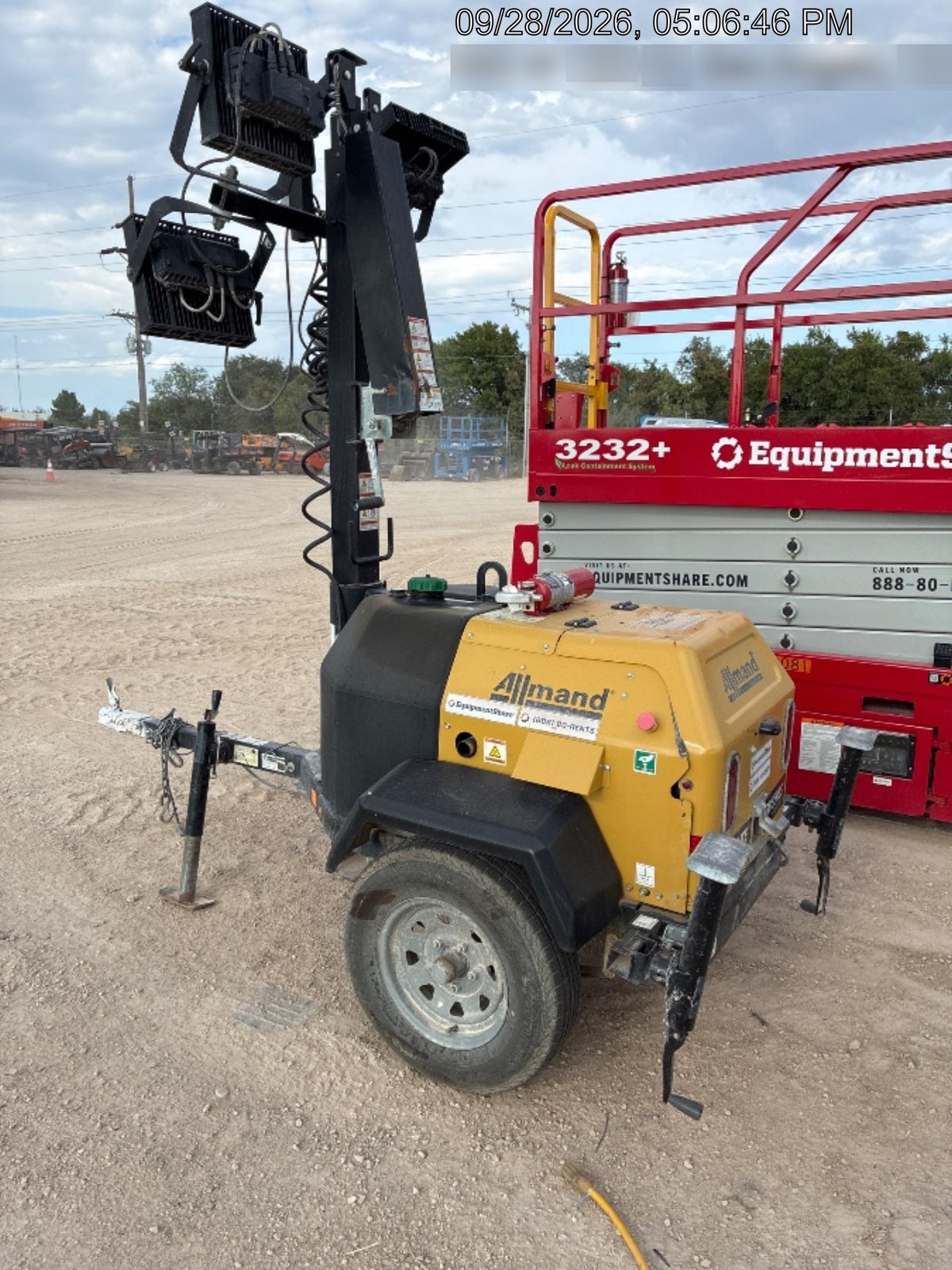 2022 Allmand NLV3GR (4) LED Light Fixture 350W, 23' Vertical Mast, 3kW Prime, Towable, Deep Sea L401, Leveling Jacks, Yanmar T4F 5.8hp