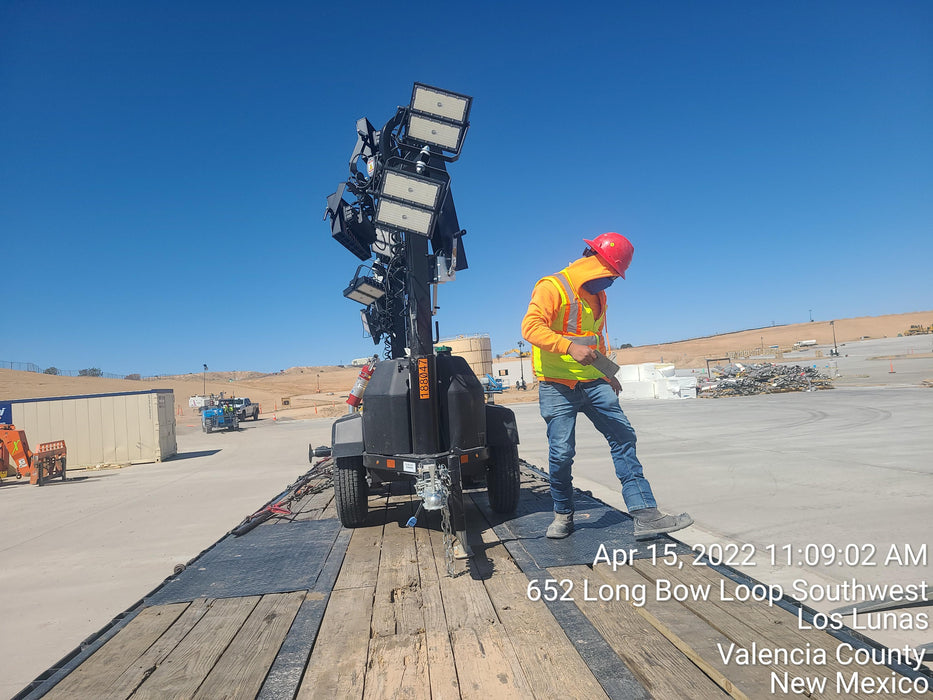 Allmand NLV3GR (4) LED Light Fixture 350W, 23' Vertical Mast, 3kW Prime, Towable, Deep Sea L401, Leveling Jacks, Yanmar T4F 5.8hp