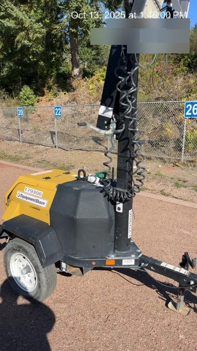 Allmand NLV3GR (4) LED Light Fixture 350W, 23' Vertical Mast, 3kW Prime, Towable, Deep Sea L401, Leveling Jacks, Yanmar T4F 5.8hp