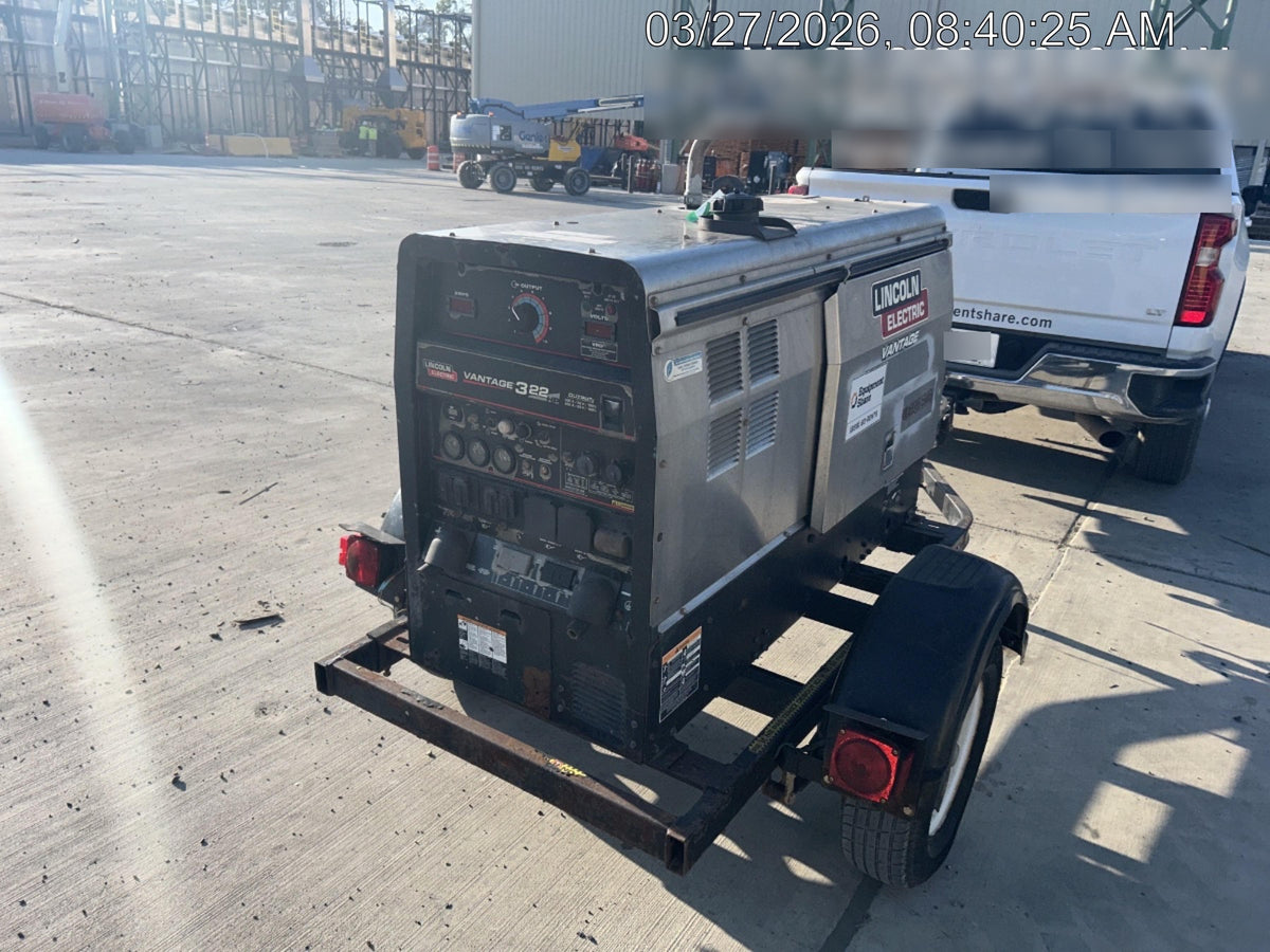2019 Lincoln Electric Vantage 322 Ready-Pak 3, Two Wheel Trailer, Fender and Light Kit, Cable Rack