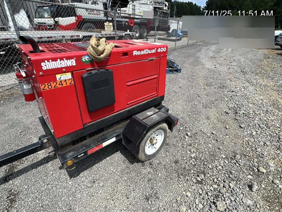 2022 Shindaiwa DGW400MDL Kubota D902 Engine, 23 HP, Dual Op Welder, Wire, Arc, Droop Stick, Tig, and CC Stick Functionality, Simulphase, 3 Phase and 1 Phase Gen Output, Single Axle NB Trlr, Slr Trckl Chrg 12V 12W, Fire Ext