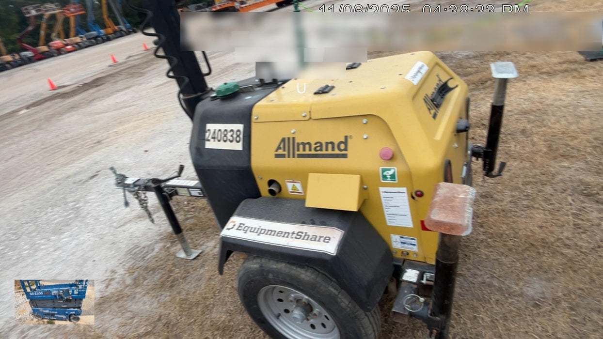 2022 Allmand NLV3GR (4) LED Light Fixture 350W, 23' Vertical Mast, 3kW Prime, Towable, Deep Sea L401, Leveling Jacks, Yanmar T4F 5.8hp