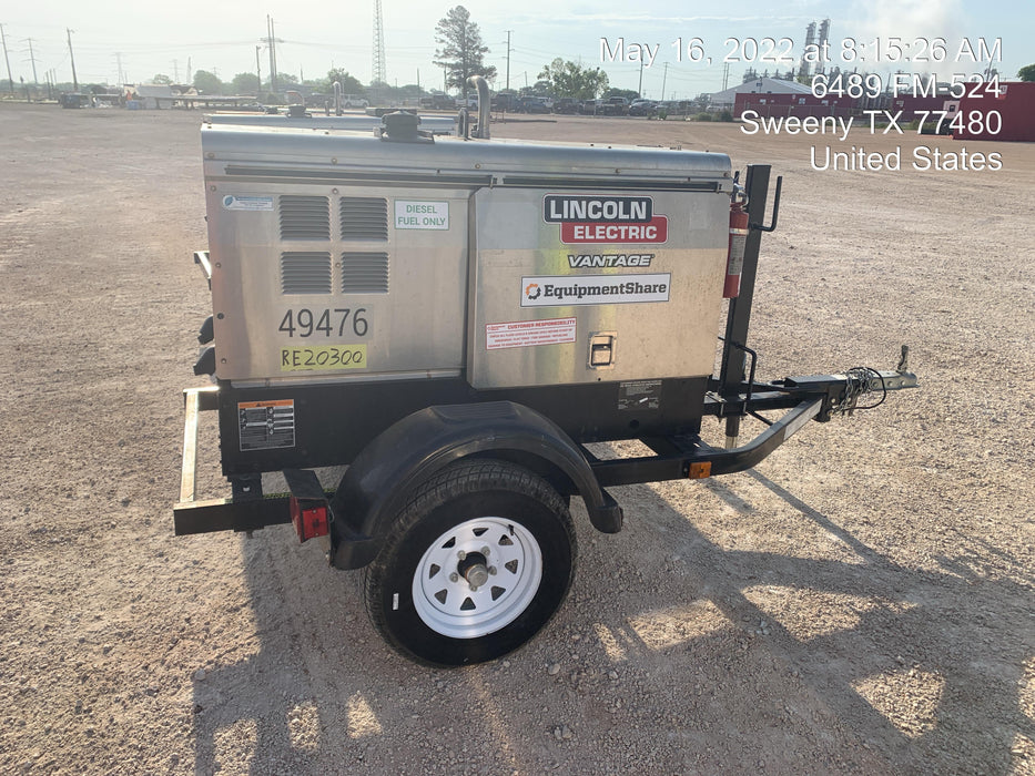 2019 Lincoln Electric Vantage 322 Ready-Pak 3, Two Wheel Trailer, Fender and Light Kit, Cable Rack