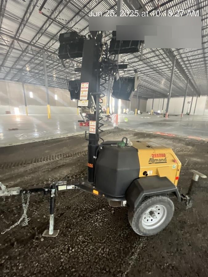 2022 Allmand NLV3GR (4) LED Light Fixture 350W, 23' Vertical Mast, 3kW Prime, Towable, Deep Sea L401, Leveling Jacks, Yanmar T4F 5.8hp