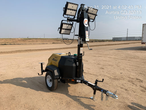 2021 Allmand NLV3GR (4) LED Light Fixture 350W, 23' Vertical Mast, 3kW Prime, Towable, Deep Sea L401, Leveling Jacks, Yanmar T4F 5.8hp