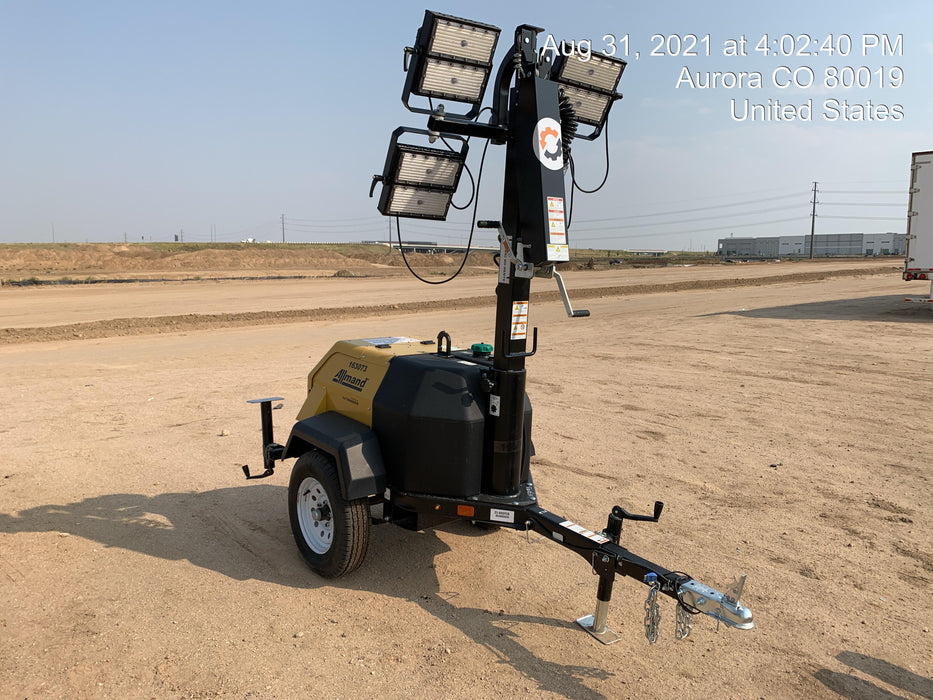 2021 Allmand NLV3GR (4) LED Light Fixture 350W, 23' Vertical Mast, 3kW Prime, Towable, Deep Sea L401, Leveling Jacks, Yanmar T4F 5.8hp