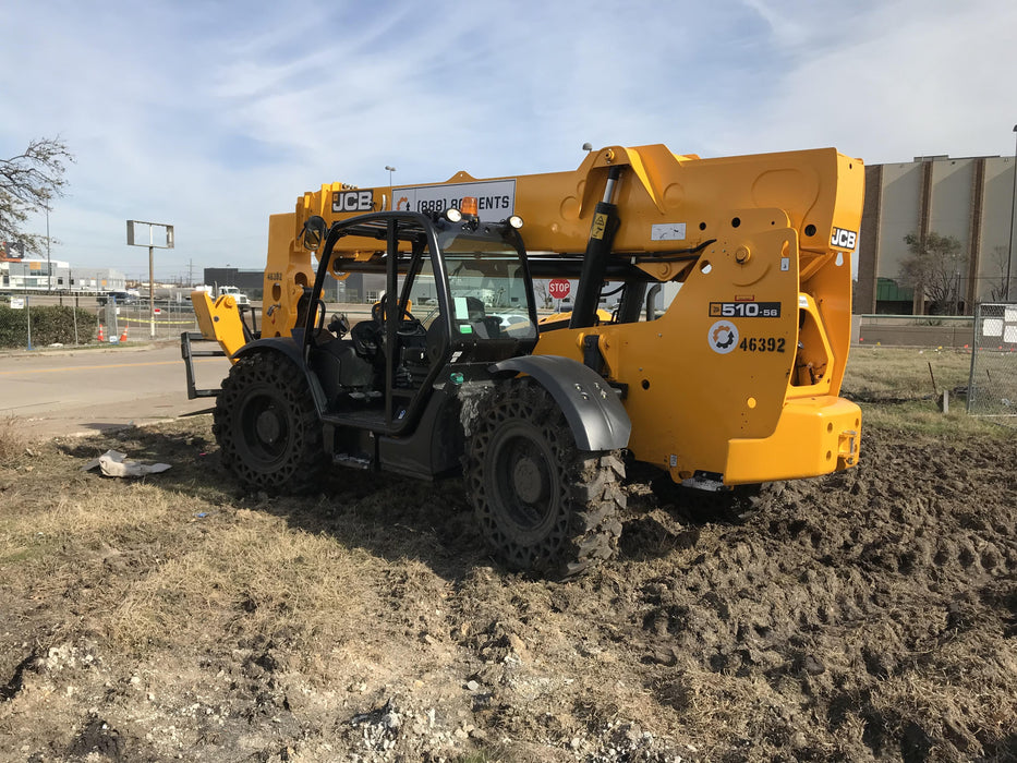 2019 JCB 510-56 Canopy, 74 HP, Solid Tires, STD Worklight, Beacon, Aux Hydraulics, Lifting Eye, Back up Alarm w/66" Carriage/60" Forks