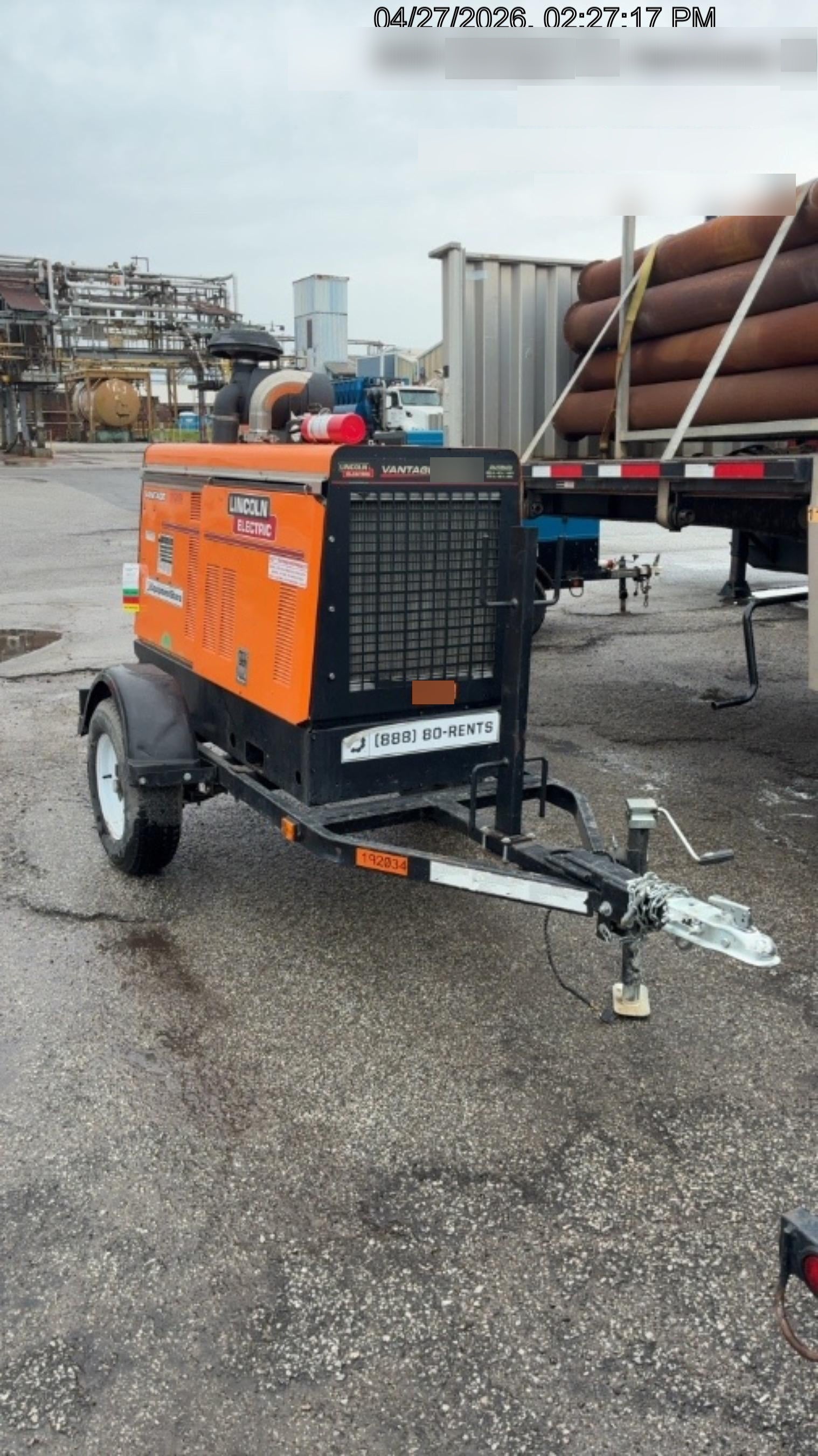 2021 Lincoln Electric Vantage 549X Ready Pak 3, ORANGE (includes trailer, cable rack, fender light kit)