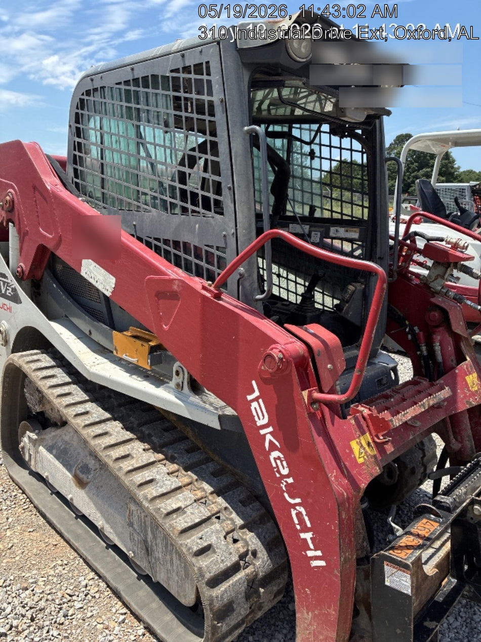 2019 Takeuchi TL10V2-CR Cab/Heat/AC, Rubber Tracks, Backup Alarm, Front & rear working Lights, Auxiliary Hydraulics, 2 Speed Travel, Engine Monitoring System, Hydraulic universal quick hitch w/76" HD dirt bucket with 8 teeth, 20.3 cubic feet capacity, 48" Pallet forks and frame