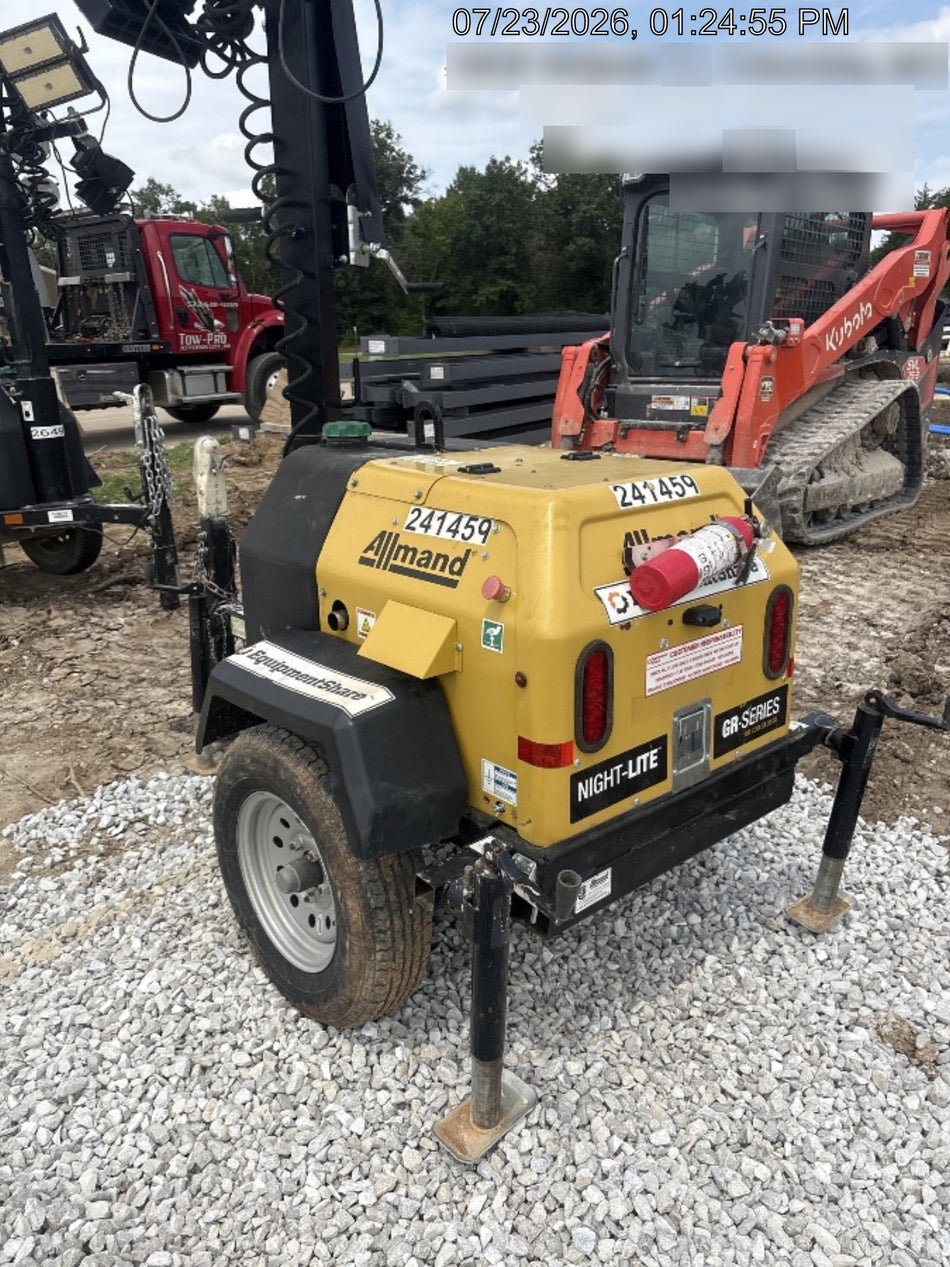 2022 Allmand NLV3GR (4) LED Light Fixture 350W, 23' Vertical Mast, 3kW Prime, Towable, Deep Sea L401, Leveling Jacks, Yanmar T4F 5.8hp