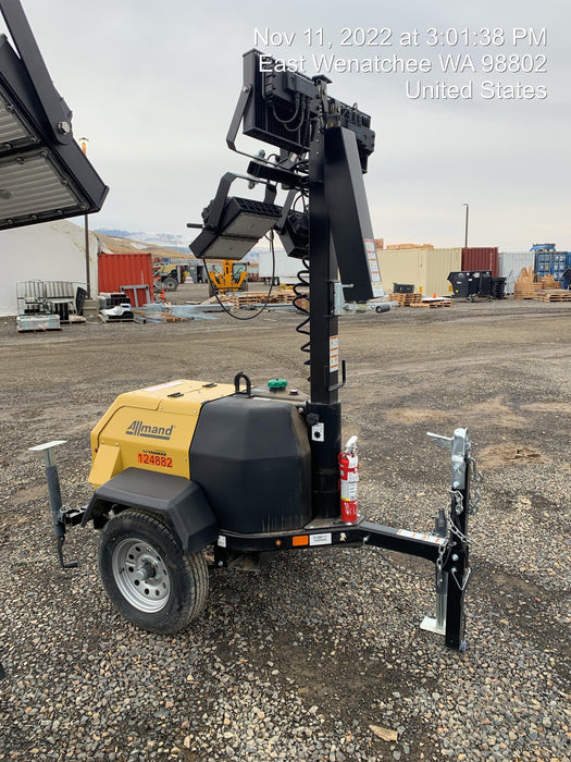 2020 Allmand NLV3GR (4) LED Light Fixture 350W, 23' Vertical Mast, 3kW Prime, Towable, Deep Sea L401, Leveling Jacks, Yanmar T4F 5.8hp