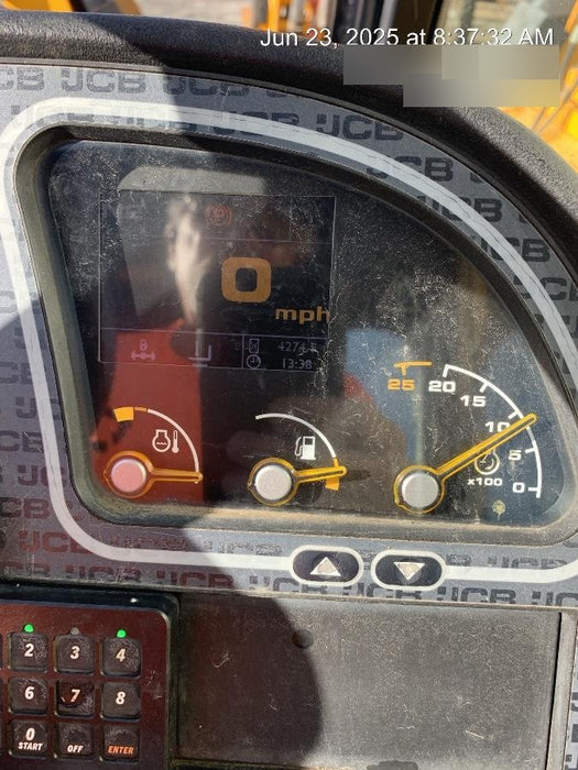 2019 JCB 510-56 74 HP w/Open ROPS, Beacon, Aux Hydraulics, Worklights, Solid Tires w/60" Carriage/Forks