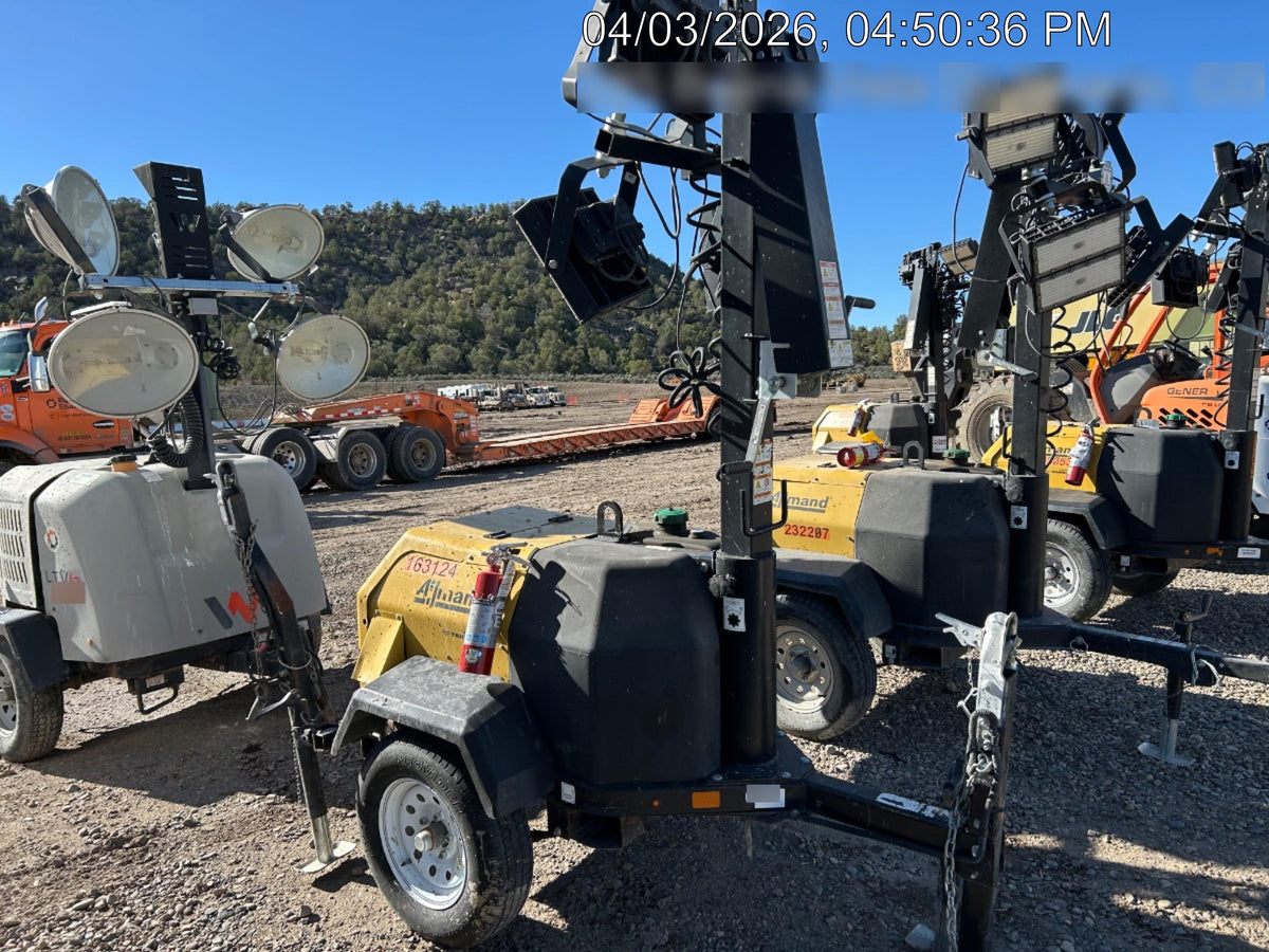 2021 Allmand NLV3GR (4) LED Light Fixture 350W, 23' Vertical Mast, 3kW Prime, Towable, Deep Sea L401, Leveling Jacks, Yanmar T4F 5.8hp