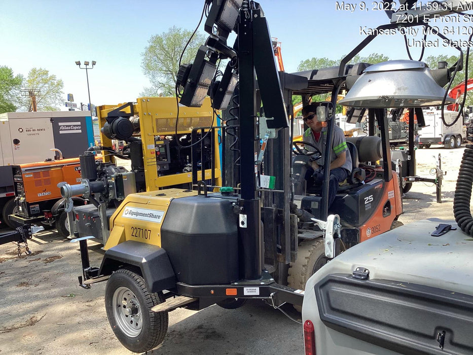 2022 Allmand NLV3GR (4) LED Light Fixture 350W, 23' Vertical Mast, 3kW Prime, Towable, Deep Sea L401, Leveling Jacks, Yanmar T4F 5.8hp