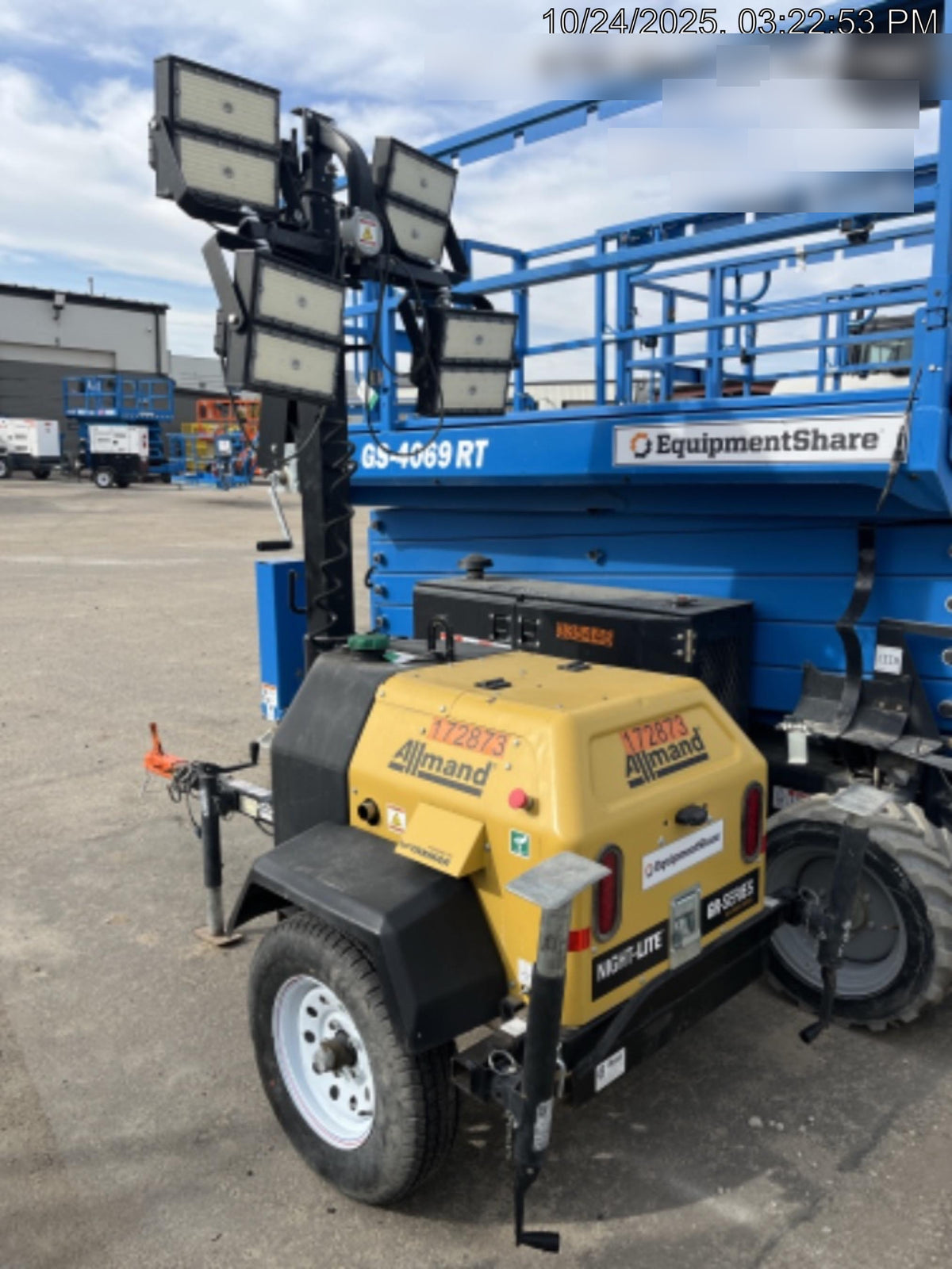 2021 Allmand NLV3GR (4) LED Light Fixture 350W, 23' Vertical Mast, 3kW Prime, Towable, Deep Sea L401, Leveling Jacks, Yanmar T4F 5.8hp