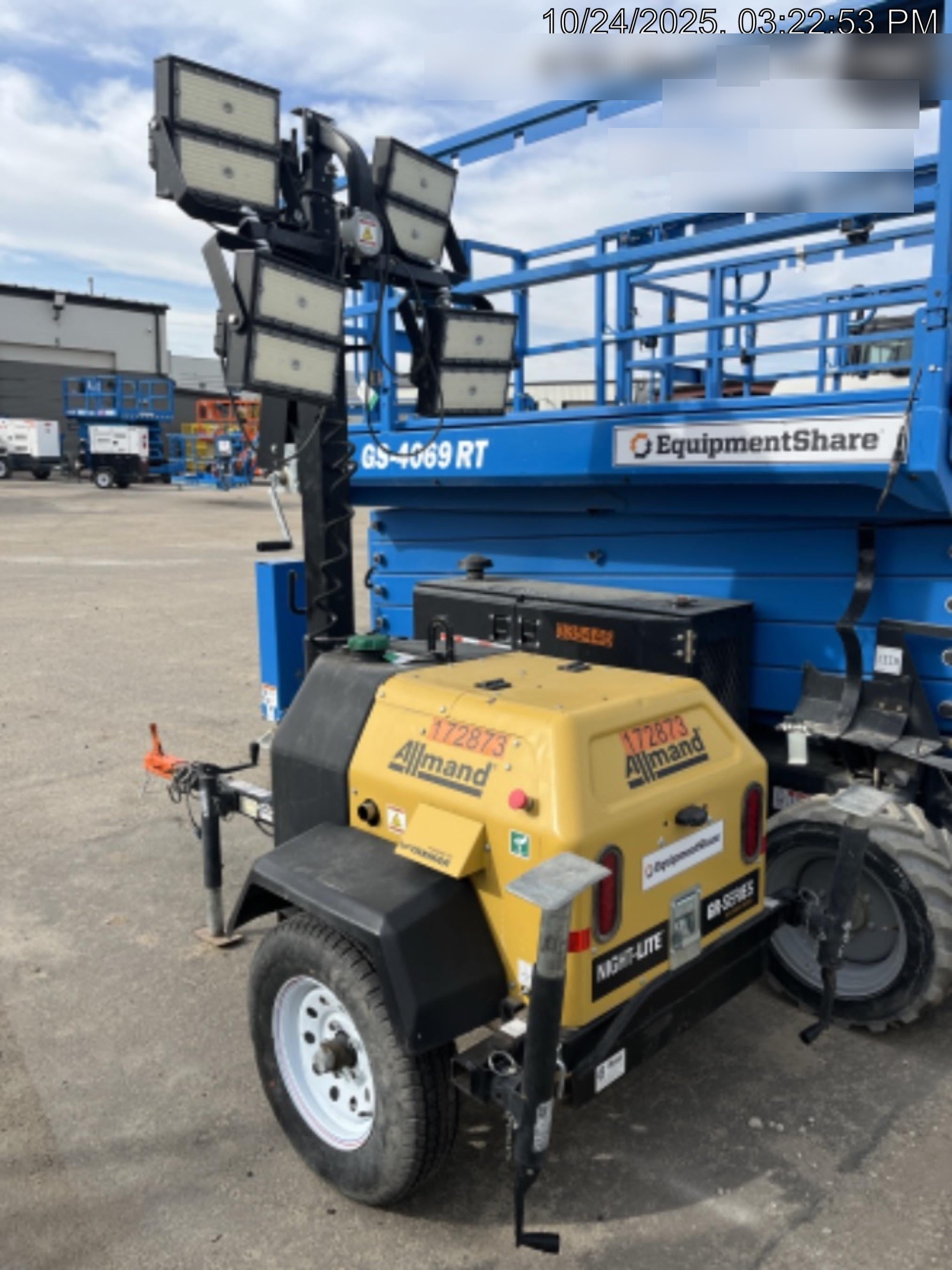 2021 Allmand NLV3GR (4) LED Light Fixture 350W, 23' Vertical Mast, 3kW Prime, Towable, Deep Sea L401, Leveling Jacks, Yanmar T4F 5.8hp