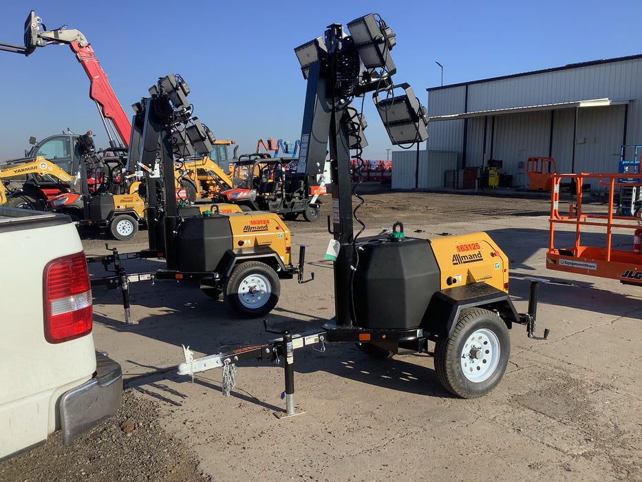 2021 Allmand NLV3GR (4) LED Light Fixture 350W, 23' Vertical Mast, 3kW Prime, Towable, Deep Sea L401, Leveling Jacks, Yanmar T4F 5.8hp