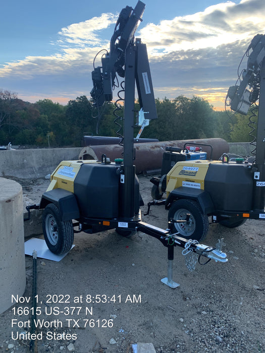 2022 Allmand NLV3GR (4) LED Light Fixture 350W, 23' Vertical Mast, 3kW Prime, Towable, ES Decals, T3