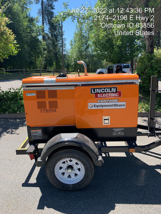2021 Lincoln Electric Vantage 322 Vantage 322 Ready Pak 3 w/ Decals, ORANGE (includes trailer, cable rack, fender light kit) NO Telematics