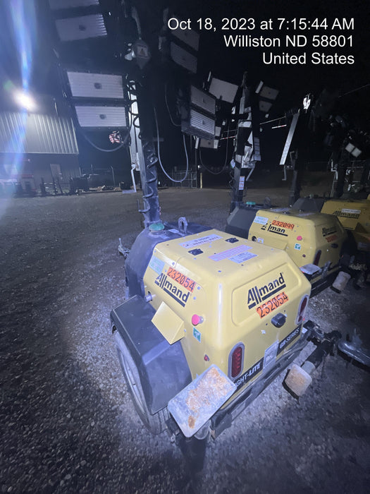 2022 Allmand NLV3GR (4) LED Light Fixture 350W, 23' Vertical Mast, 3kW Prime, Towable, Deep Sea L401, Leveling Jacks, Yanmar T4F 5.8hp