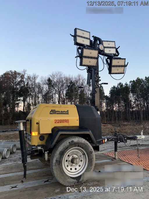 2022 Allmand NLV3GR (4) LED Light Fixture 350W, 23' Vertical Mast, 3kW Prime, Towable, Deep Sea L401, Leveling Jacks, Yanmar T4F 5.8hp