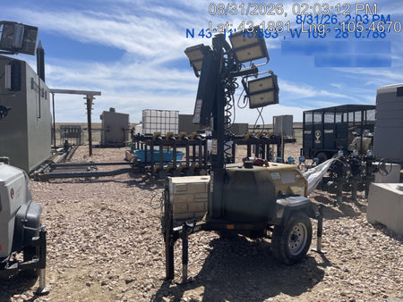 Allmand NLV3GR (4) LED Light Fixture 350W, 23' Vertical Mast, 3kW Prime, Towable, Deep Sea L401, Leveling Jacks, Yanmar T4F 5.8hp