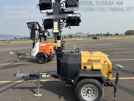 2020 Allmand NLV3GR (4) LED Light Fixture 350W, 23' Vertical Mast, 3kW Prime, Towable, Deep Sea L401, Leveling Jacks, Yanmar T4F 5.8hp