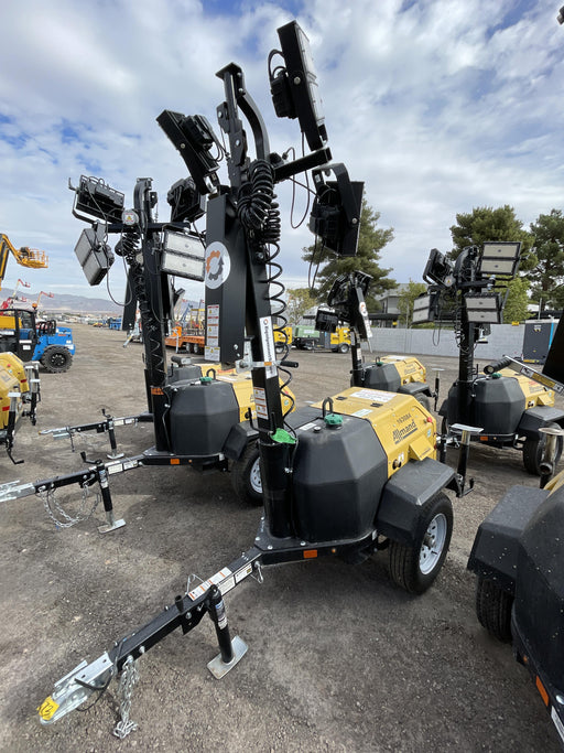 2021 Allmand NLV3GR (4) LED Light Fixture 350W, 23' Vertical Mast, 3kW Prime, Towable, Deep Sea L401, Leveling Jacks, Yanmar T4F 5.8hp