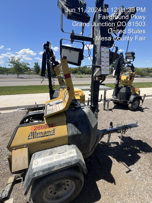 2022 Allmand NLV3GR (4) LED Light Fixture 350W, 23' Vertical Mast, 3kW Prime, Towable, ES Decals, T3