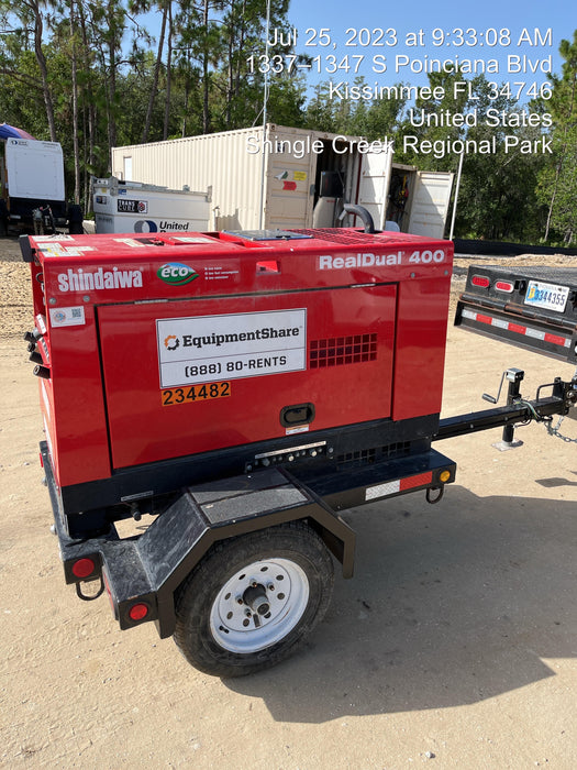 2022 Shindaiwa DGW400MDL Kubota D902 Engine, 23 HP, Dual Op Welder, Wire, Arc, Droop Stick, Tig, and CC Stick Functionality, Simulphase, 3 Phase and 1 Phase Gen Output, Single Axle NB Trlr, Slr Trckl Chrg 12V 12W, Fire Ext