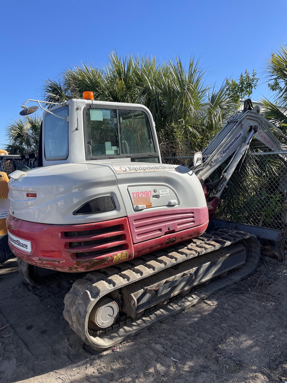 2019 Takeuchi TB290 Cab, AC, Rubber Tracks, Dozer Blade, Travel Alarm, Control Pattern Change Valve, Auxiliary Hydraulics w/18" Quick Coupler Bucket with teeth, 6.2 cu. ft. capacity/24" Quick Coupler Bucket with teeth, 8.6 cu. ft. capacity/36" Quick Coupler Bucket with teeth, 13.4 cu. ft. capacity, Quick Coupler, Hydraulic Thumb Installed