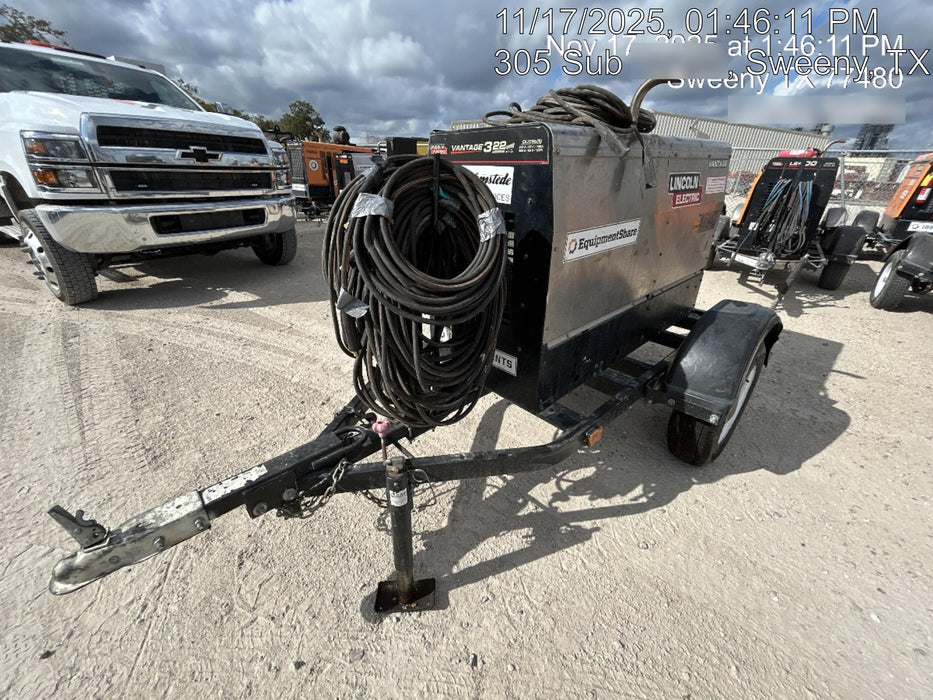 2019 Lincoln Electric Vantage 322 Ready-Pak 3, Two Wheel Trailer, Fender and Light Kit, Cable Rack