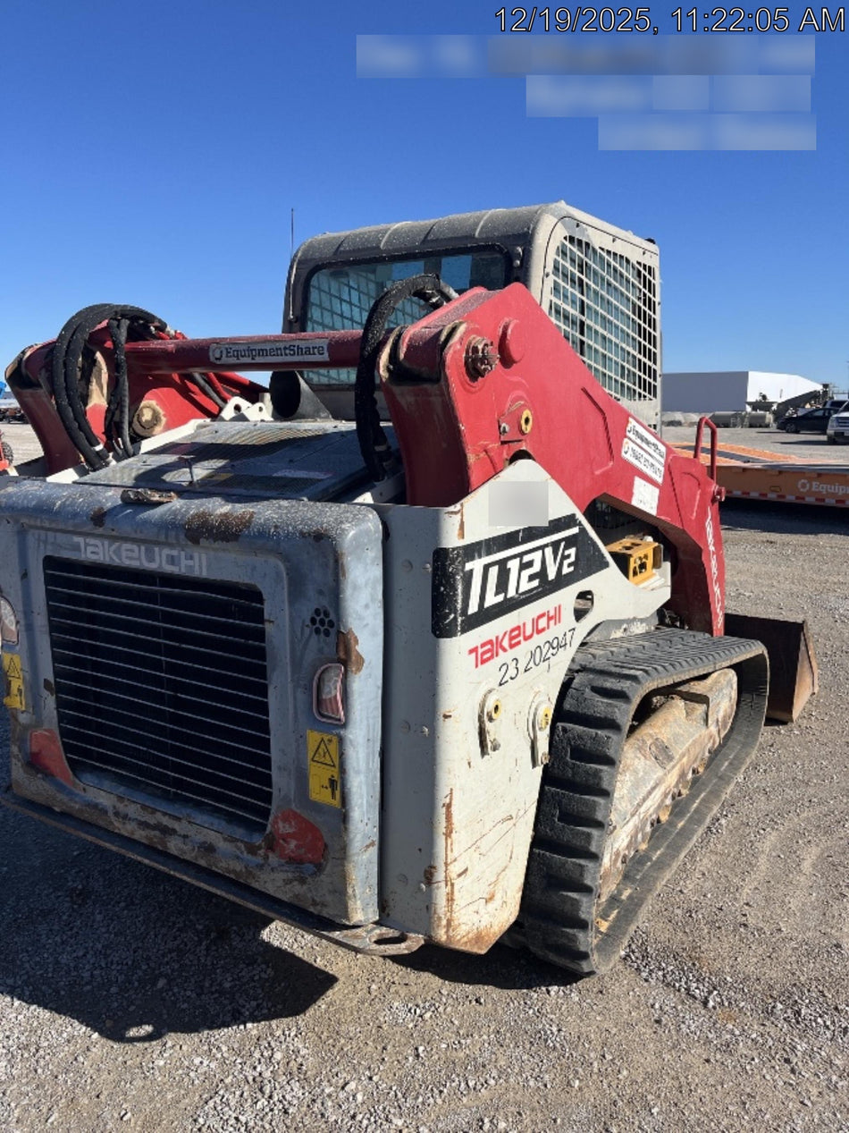 2019 Takeuchi TL12V2C Cab/Heat/Air w/Auxiliary Hydraulics, 2 Speed, Hydraulic QC 80" Tooth Bucket, 48" Pallet Forks