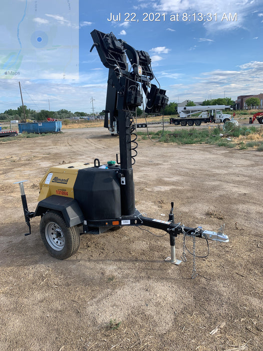 2021 Allmand NLV3GR (4) LED Light Fixture 350W, 23' Vertical Mast, 3kW Prime, Towable, Deep Sea L401, Leveling Jacks, Yanmar T4F 5.8hp