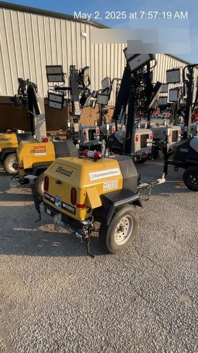 2022 Allmand NLV3GR (4) LED Light Fixture 350W, 23' Vertical Mast, 3kW Prime, Towable, Deep Sea L401, Leveling Jacks, Yanmar T4F 5.8hp