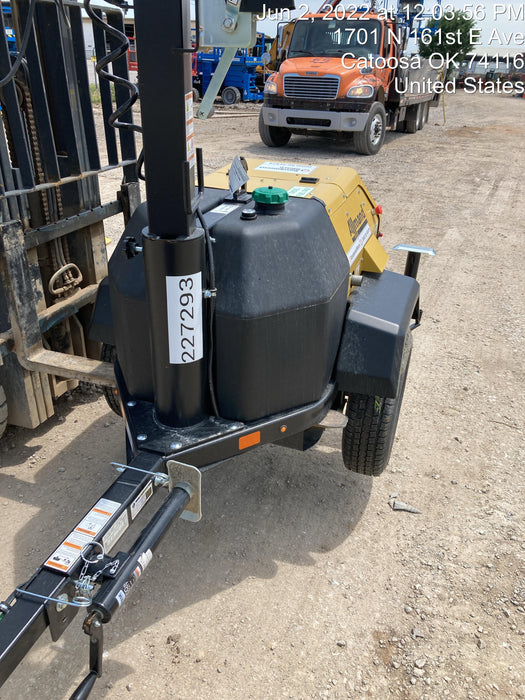 2022 Allmand NLV3GR (4) LED Light Fixture 350W, 23' Vertical Mast, 3kW Prime, Towable, Deep Sea L401, Leveling Jacks, Yanmar T4F 5.8hp