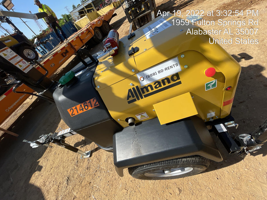 2022 Allmand NLV3GR (4) LED Light Fixture 350W, 23' Vertical Mast, 3kW Prime, Towable, Deep Sea L401, Leveling Jacks, Yanmar T4F 5.8hp