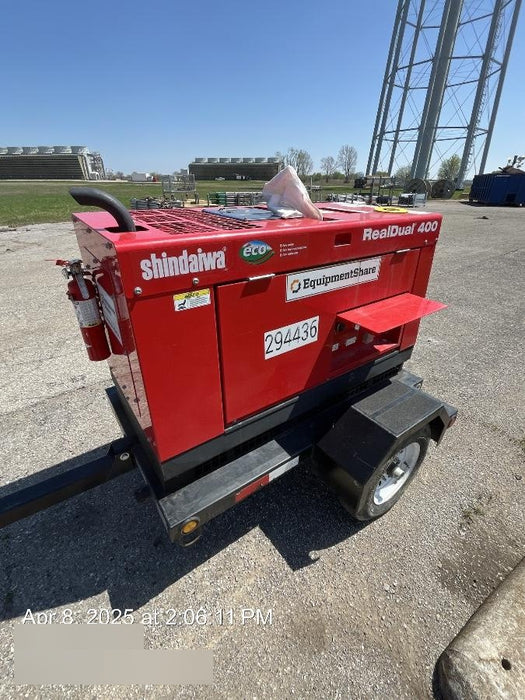 2023 Shindaiwa DGW400MDL Kubota D902 Engine, 23 HP, Dual Op Welder, Wire, Arc, Droop Stick, Tig, and CC Stick Functionality, Simulphase, 3 Phase and 1 Phase Gen Output, Single Axle NB Trlr, Slr Trckl Chrg 12V 12W, Fire Ext