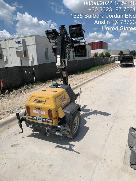 2022 Allmand NLV3GR (4) LED Light Fixture 350W, 23' Vertical Mast, 3kW Prime, Towable, Deep Sea L401, Leveling Jacks, Yanmar T4F 5.8hp