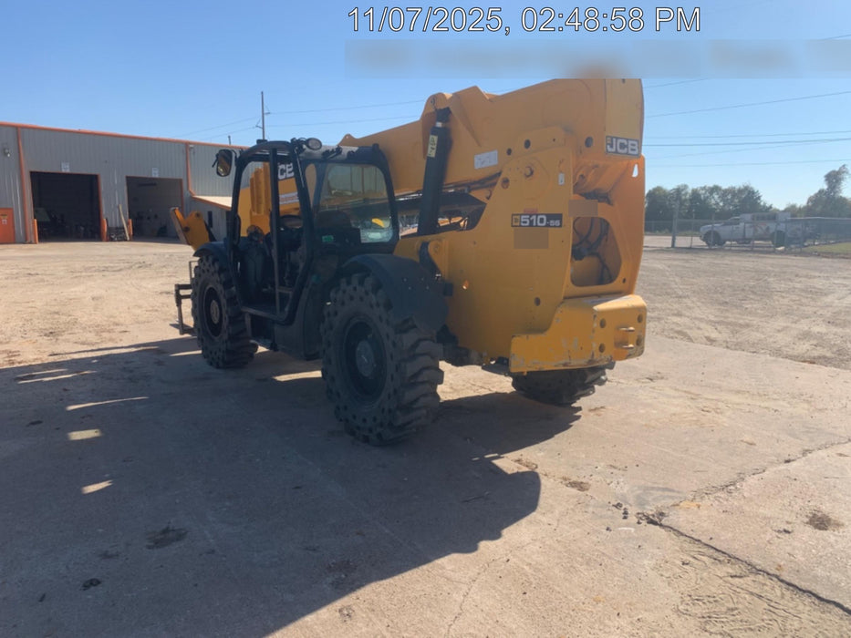 2019 JCB 510-56 Open ROPS, 74 HP, Solid Tires, Worklights, Beacon, Aux Hydraulics, Lifting Eye 60" Carriage/60" Forks