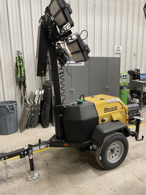 2022 Allmand NLV3GR (4) LED Light Fixture 350W, 23' Vertical Mast, 3kW Prime, Towable, Deep Sea L401, Leveling Jacks, Yanmar T4F 5.8hp